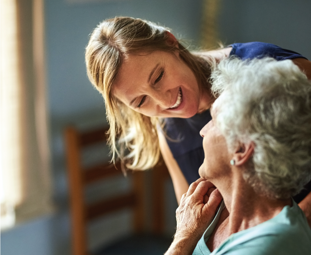 Senior woman talking to her adult daughter